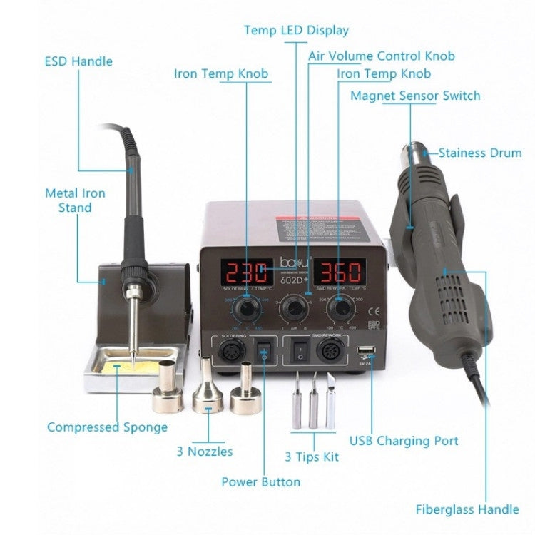 BAKU BA-602D+ Welding Station Set Dual Digital Display Mobile Phone Repair Tin Welding Tool, Specification:EU Plug - Repair Platform by BAKU | Online Shopping UK | buy2fix