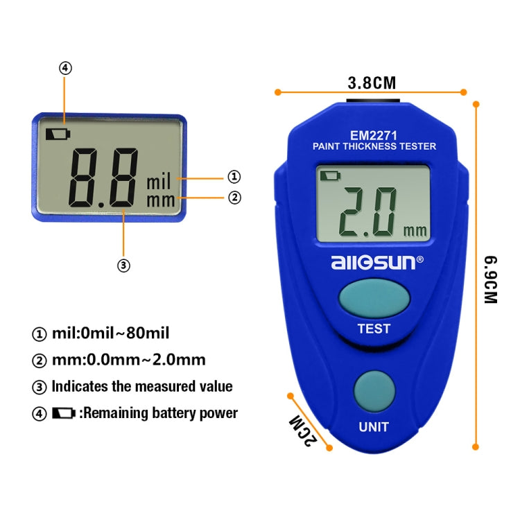 EM2271 Mini Digital Display Car Paint Coating Thickness Gauge Tester - Consumer Electronics by buy2fix | Online Shopping UK | buy2fix