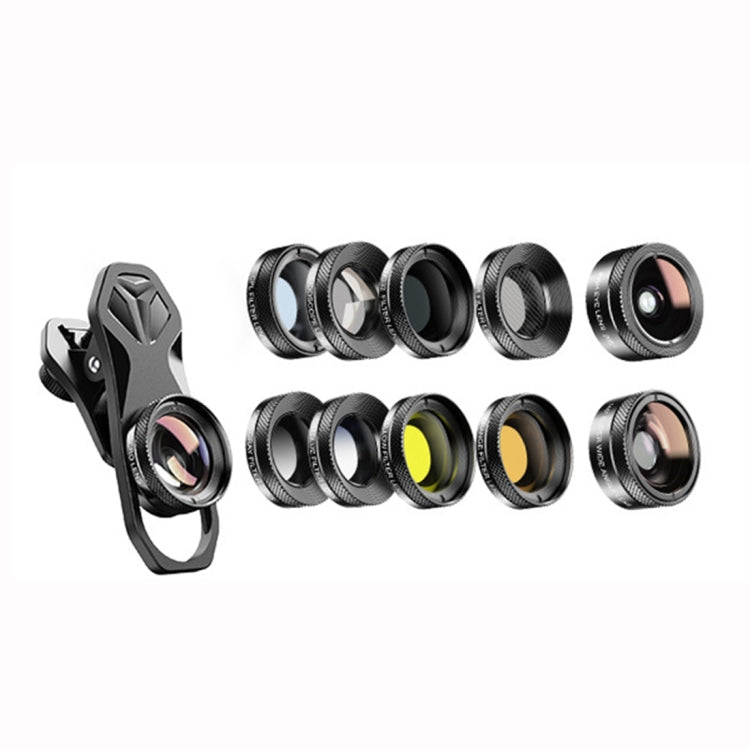 APEXEL APL-DG11 11 in 1 Multifunctional Fisheye Wide-angle Macro Polarized Starlight Gradient Filter Set Universal Mobile Phone Lens Set - Macro & Wide-angle by APEXEL | Online Shopping UK | buy2fix