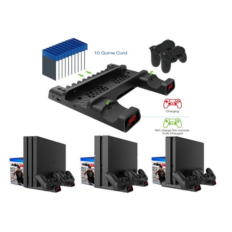 DOBE For PS4 / SLIM / PRO Multi-function Cooling Base Cooling Fan + Disc Rack + Dual Charge with LED Lights - Charger & Power by DOBE | Online Shopping UK | buy2fix