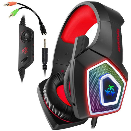 V1 3.5mm RGB Colorful Luminous Wire Control Gaming Headset, Cable Length: 2.2m(Black Red) - Headset & Headphone by buy2fix | Online Shopping UK | buy2fix