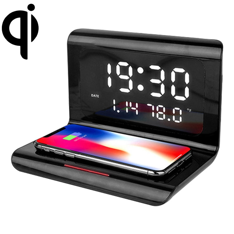 RT1 10W QI Universal Multi-function Mobile Phone Wireless Charger with Alarm Clock & Time / Calendar / Temperature Display(Black) - Apple Accessories by buy2fix | Online Shopping UK | buy2fix