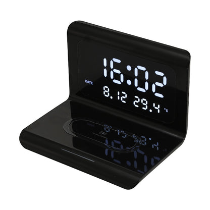 RT1 10W QI Universal Multi-function Mobile Phone Wireless Charger with Alarm Clock & Time / Calendar / Temperature Display(Black) - Apple Accessories by buy2fix | Online Shopping UK | buy2fix