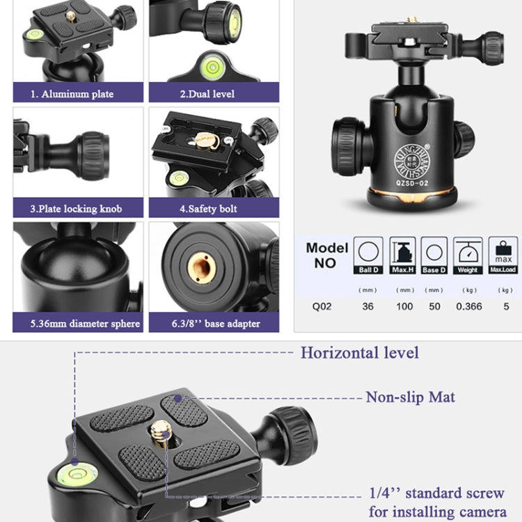 Q222 Portable 4-Section Folding Legs Aluminum Alloy Tripod Mount Monopod Holder with Ball Heads - Camera Accessories by buy2fix | Online Shopping UK | buy2fix