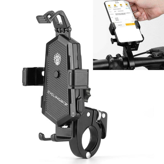 Bicycle Mobile Phone Holder Can Rotate And Adjust Fixed Aluminum Alloy Bracket Automatic Grab Bracket, Style:Handlebar Installation(Black) - Holders by buy2fix | Online Shopping UK | buy2fix