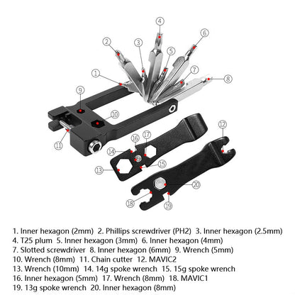 20 in 1 Cycling Repair Tool Multifunctional Household Appliances Repair Tool Bicycle Compact Repair Wrench(Black) - Outdoor & Sports by buy2fix | Online Shopping UK | buy2fix