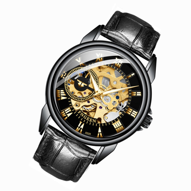FNGEEN 0020 Men And Women Automatic Mechanical Watch Double-sided Hollow Business Watch(All Black Leather Golden Nails) - Leather Strap Watches by FNGEEN | Online Shopping UK | buy2fix