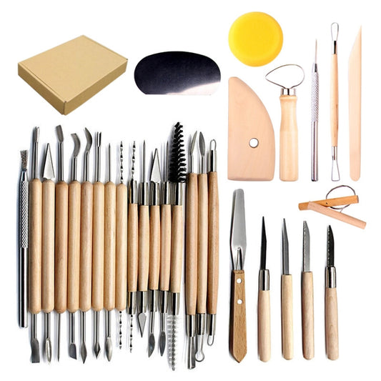 30 In 1 Wooden Pottery Clay Tools Multi-Function Clay Sculpture Tools - Home & Garden by buy2fix | Online Shopping UK | buy2fix