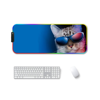 300x800x3mm F-01 Rubber Thermal Transfer RGB Luminous Non-Slip Mouse Pad(Glasses Cat) - Mouse Pads by buy2fix | Online Shopping UK | buy2fix