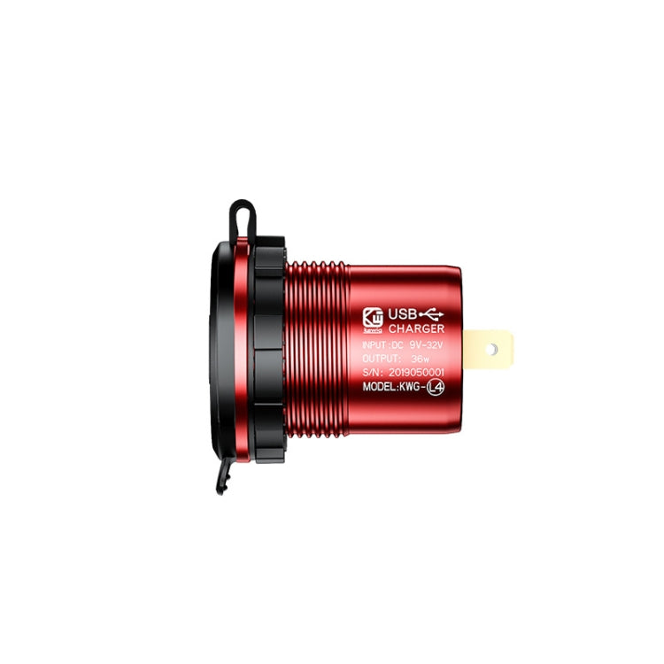 Aluminum Alloy Double QC3.0 Fast Charge With Button Switch Car USB Charger Waterproof Car Charger Specification: Red Shell Red Light With 60cm Line - In Car by buy2fix | Online Shopping UK | buy2fix