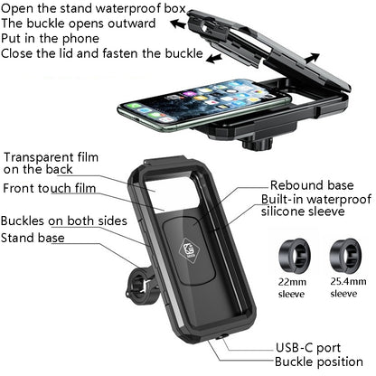 Kewig Bicycle Motorcycle Waterproof Box Mobile Phone Bracket Riding Touch Mobile Phone Fixed Seat(M18L-B1 Large Handlebar Installation) - Holder by Kewig | Online Shopping UK | buy2fix