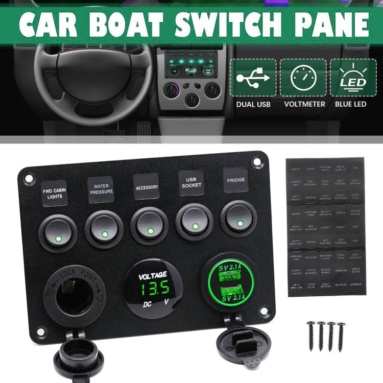 RV Yacht Car Combination Cat Eye Switch Dual USB Car Charging Control Panel With Voltmeter (Green Light) - In Car by buy2fix | Online Shopping UK | buy2fix