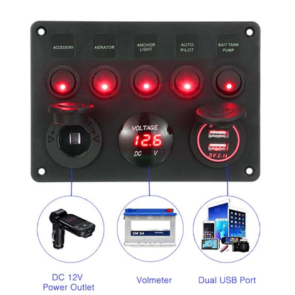 RV Yacht Car Combination Cat Eye Switch Dual USB Car Charging Control Panel With Voltmeter - In Car by buy2fix | Online Shopping UK | buy2fix