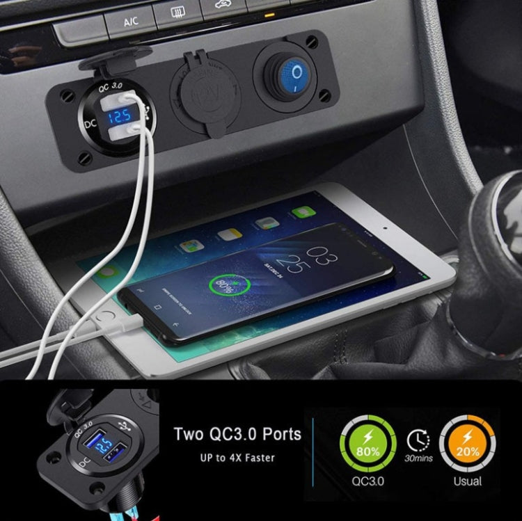 12-24V Car Ship Waterproof USB Charging Cigarette Lighter Master 3 In 1 Combined Panel Switch(Blue Light) - In Car by buy2fix | Online Shopping UK | buy2fix