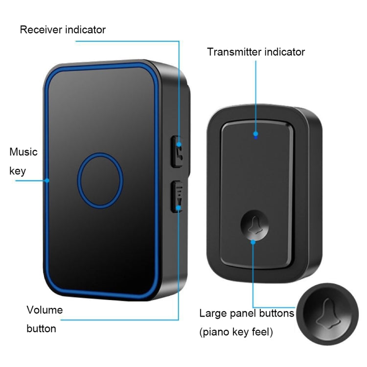 CACAZI  A19 1 For 3  Wireless Music Doorbell without Battery, EU Plug(Black) - Wireless Doorbell by CACAZI | Online Shopping UK | buy2fix