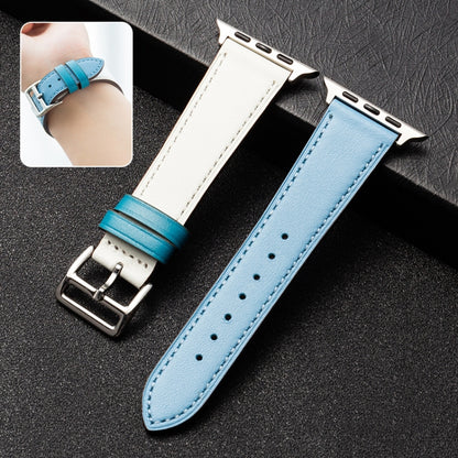 Cowhide Leather Strap Watch Band For Apple Watch Ultra 49mm / Series 8&7 45mm / SE 2&6&SE&5&4 44mm / 3&2&1 42mm(Light Blue White) - Watch Bands by buy2fix | Online Shopping UK | buy2fix