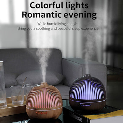 Bird Cage Wood Graphic Aromatherapy Machine Ultrasonic Smart Home Colorful Night Light Hollow Humidifier, Product specifications: UK Plug(Deep Wood Pattern) - Home & Garden by buy2fix | Online Shopping UK | buy2fix