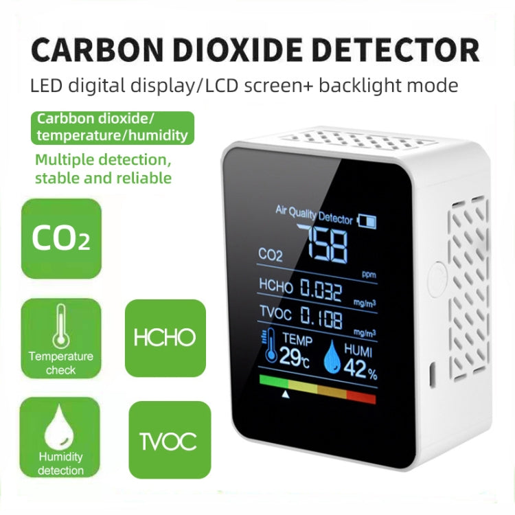 TVOC1 Portable CO2 Air Quality Formaldehyde Carbon Dioxide Detector Indoor Temperature Hygrometer with LED Digital Display(White) - Consumer Electronics by buy2fix | Online Shopping UK | buy2fix