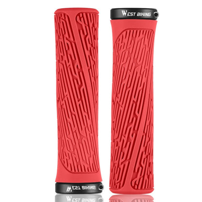 1 Pair WEST BIKING YP0804061 Bicycle Anti-Slip Shock Absorber Grip Mountain Bike Rubber Handlebar Cover(Red) - Bicycle Grips by WEST BIKING | Online Shopping UK | buy2fix