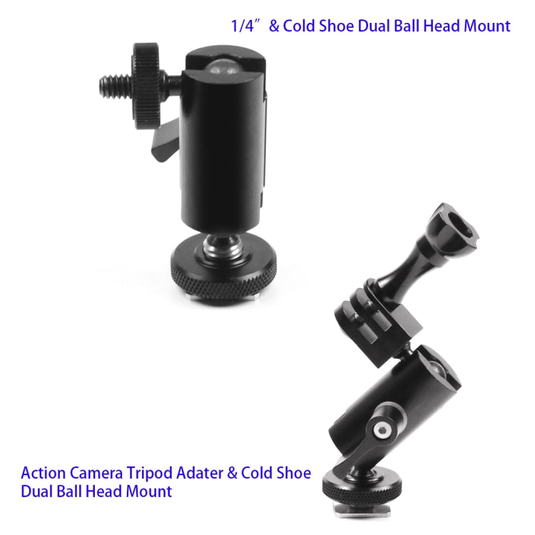 Type A Magic Arm Dual BallHead Cold Shoe 1/4 Inch Mount Adapter for GoPro Hero11 Black / HERO10 Black /9 Black /8 Black /7 /6 /5 /5 Session /4 Session /4 /3+ /3 /2 /1, DJI Osmo Action and Other Action Cameras - DJI & GoPro Accessories by buy2fix | Online Shopping UK | buy2fix