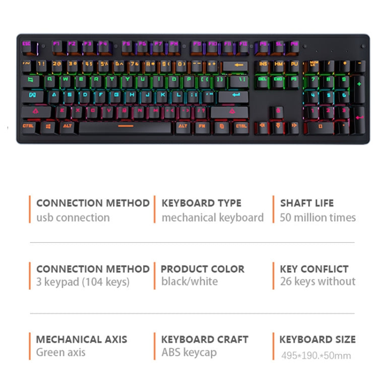 LEAVEN K880 104 Keys Gaming Green Axis Office Computer Wired Mechanical Keyboard, Cabel Length:1.6m(Black) - Wired Keyboard by LEAVEN | Online Shopping UK | buy2fix