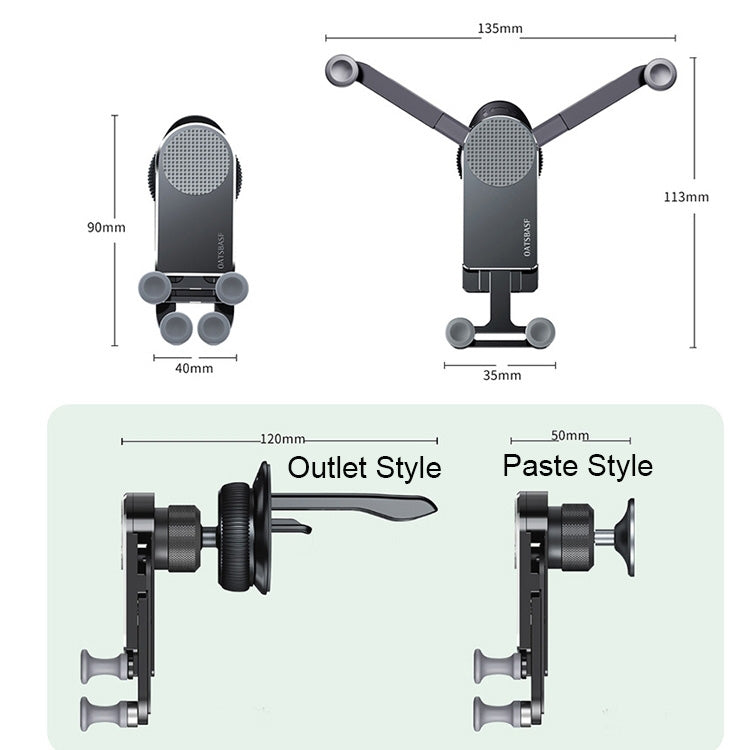 Oatsbasf Car Gravity Metal Bracket Scalable and Stable Mobile Phone Bracket Folding Screen Mobile Phone Exclusive Car Bracket(Outlet Silver) - In Car by Oatsbasf | Online Shopping UK | buy2fix