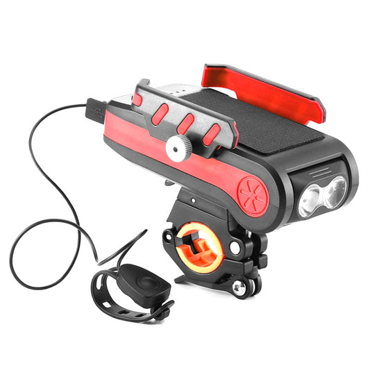 BG-2021 Bicycle Front Light 4 In 1 Mobile Phone Holder Horn Light Mountain Bike Front Light, Colour: 2400 MAH Red - Headlights by buy2fix | Online Shopping UK | buy2fix