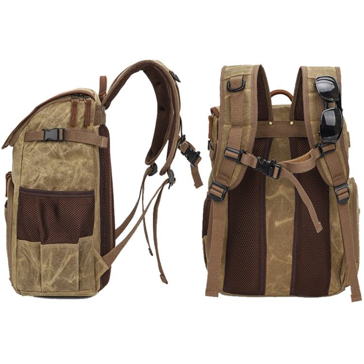 K001-D Leisure Shoulder Camera Bag Waterproof Retro Canvas Camera Storage Backpack(Khaki) - Camera Accessories by buy2fix | Online Shopping UK | buy2fix