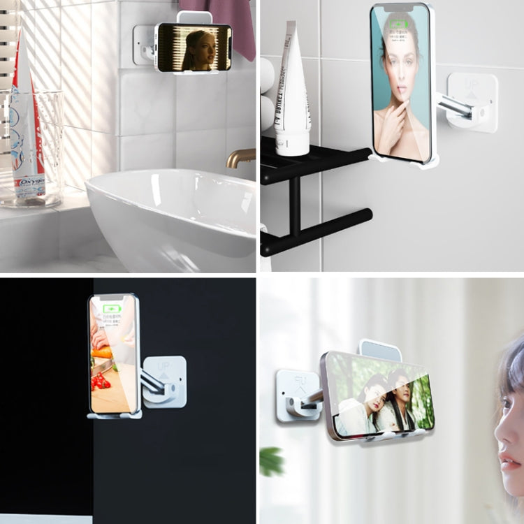 2 PCS T11 Wall Paste Mobile Phone Bracket Foldable Lift Bathroom Kitchen Wall Bracket(Black) - Hand-Sticking Bracket by buy2fix | Online Shopping UK | buy2fix