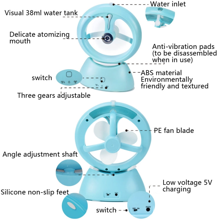 Mini USB Rechargeable Spray Fan Student Dormitory Office Desktop Mute Fan(Frosted Sky Blue) - Consumer Electronics by buy2fix | Online Shopping UK | buy2fix