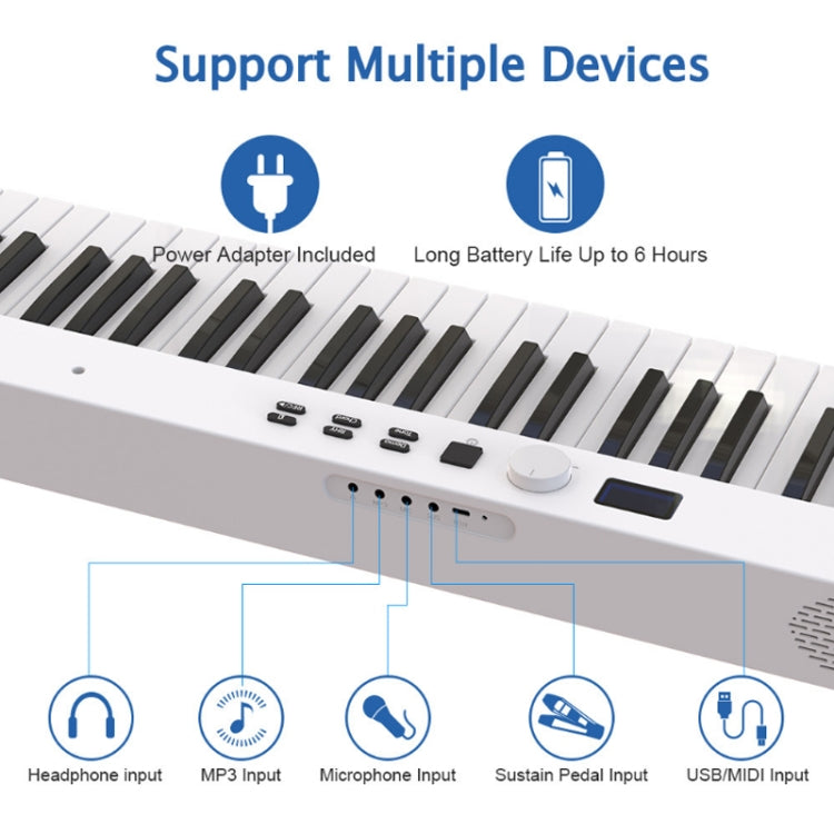 88-Key Portable Smart Folding Electric Piano, EU Plug(PJ88CD Black With Light) - Keyboard Instruments by buy2fix | Online Shopping UK | buy2fix