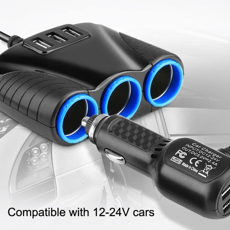 2 PCS 120W Multifunctional USB 3 In 1 Car Cigarette Lighter Car Charger, Style: 5 Ports(Blue Black) - In Car by buy2fix | Online Shopping UK | buy2fix