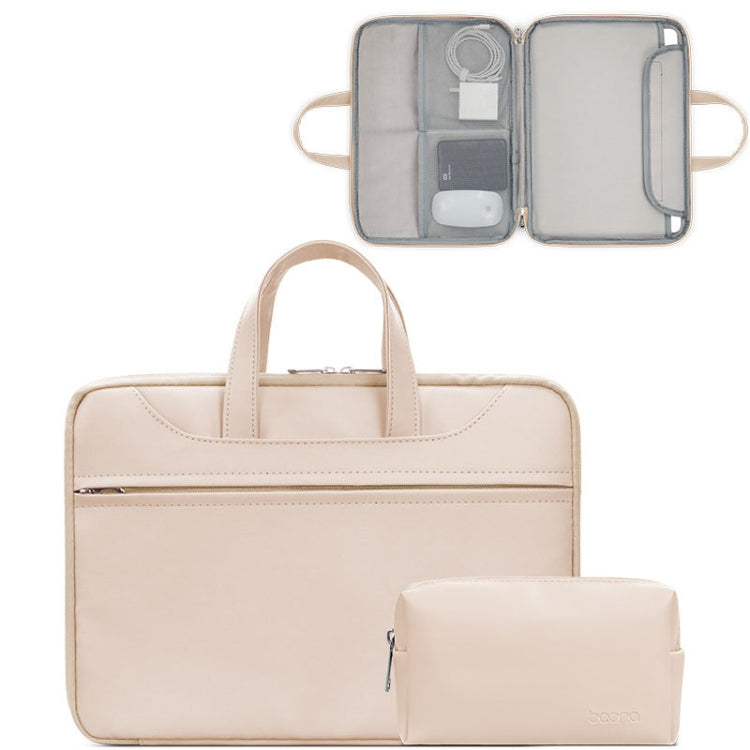 Baona BN-Q006 PU Leather Full Opening Laptop Handbag For 14 inches(Light Apricot Color+Power Bag) - 15 inch by Baona | Online Shopping UK | buy2fix