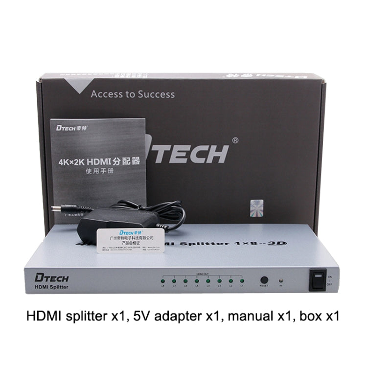 DTECH DT-7148 HDMI 2.0 1 In 8 Out 4K X 2K HD Splitter, CN Plug - Splitter by DTECH | Online Shopping UK | buy2fix