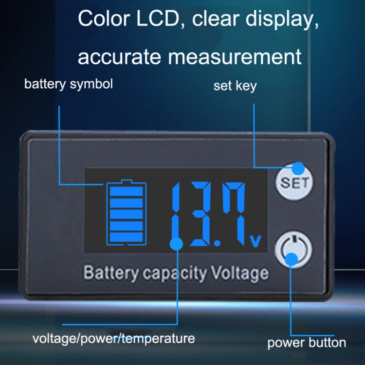 Two-Line Digital Display DC Voltmeter Lead-Acid Lithium Battery Charge Meter, Color: Red+Temperature - Consumer Electronics by buy2fix | Online Shopping UK | buy2fix