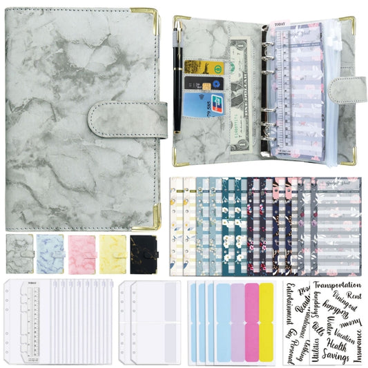 A6 Binder Budget Book Marbled Notebook PU Leather Binder(Gray) - Home & Garden by null | Online Shopping UK | buy2fix