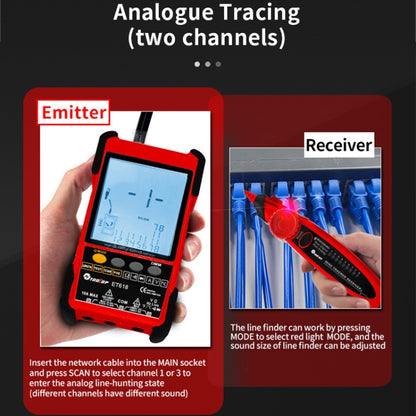 ET616  Rechargeable Adjustable Network Cable Tester Wire Tracker POE Cable Tester (Red) - Current & Voltage Tester by buy2fix | Online Shopping UK | buy2fix