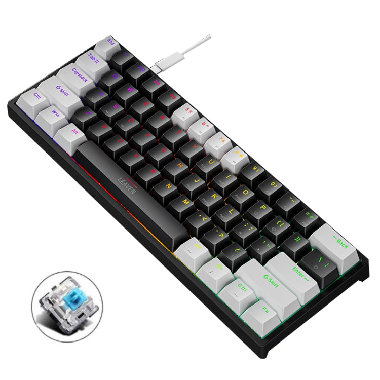 LEAVEN K620 61 Keys Hot Plug-in Glowing Game Wired Mechanical Keyboard, Cable Length: 1.8m, Color: White Black Green Shaft - Wired Keyboard by LEAVEN | Online Shopping UK | buy2fix