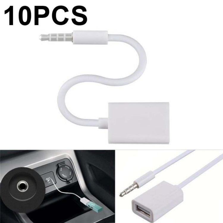 10 PCS Y-1502 14cm Car AUX Audio Cable To USB Car 3.5mm Adapter Cable(White) - In Car by buy2fix | Online Shopping UK | buy2fix