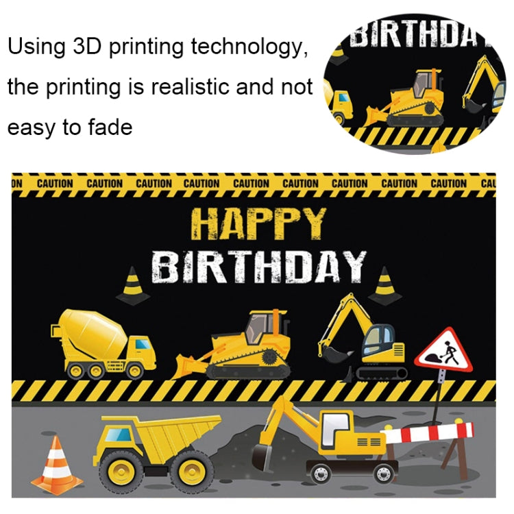 1.5m x 1m  Construction Vehicle Series Happy Birthday Photography Background Cloth(Mdn08682) - Camera Accessories by buy2fix | Online Shopping UK | buy2fix