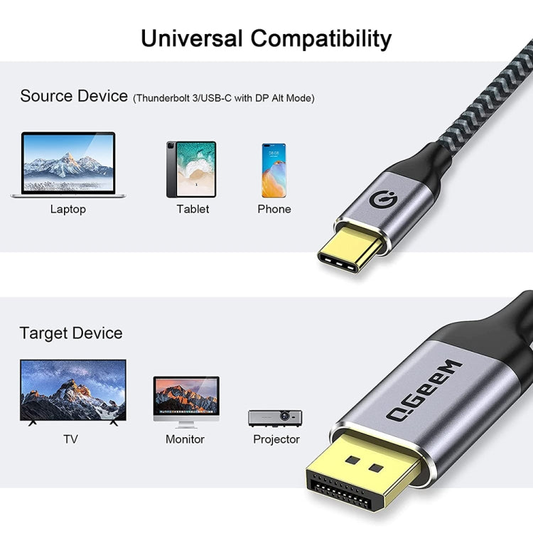 QGeeM QG-UA13 Type-C To DP 4K 60Hz Nylon Braided Adapter Cable, Length: 3m - Cable & Adapters by QGeeM | Online Shopping UK | buy2fix