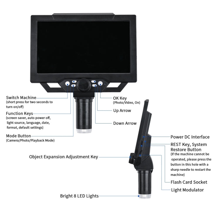 G1600 1-1600X Magnification 9 Inch Electron Microscope, Style: Without Battery EU Plug - Digital Microscope by buy2fix | Online Shopping UK | buy2fix