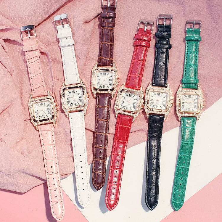 Women Tonneau Square Strap Quartz Watch, Color: Green+Bracelet - Leather Strap Watches by buy2fix | Online Shopping UK | buy2fix