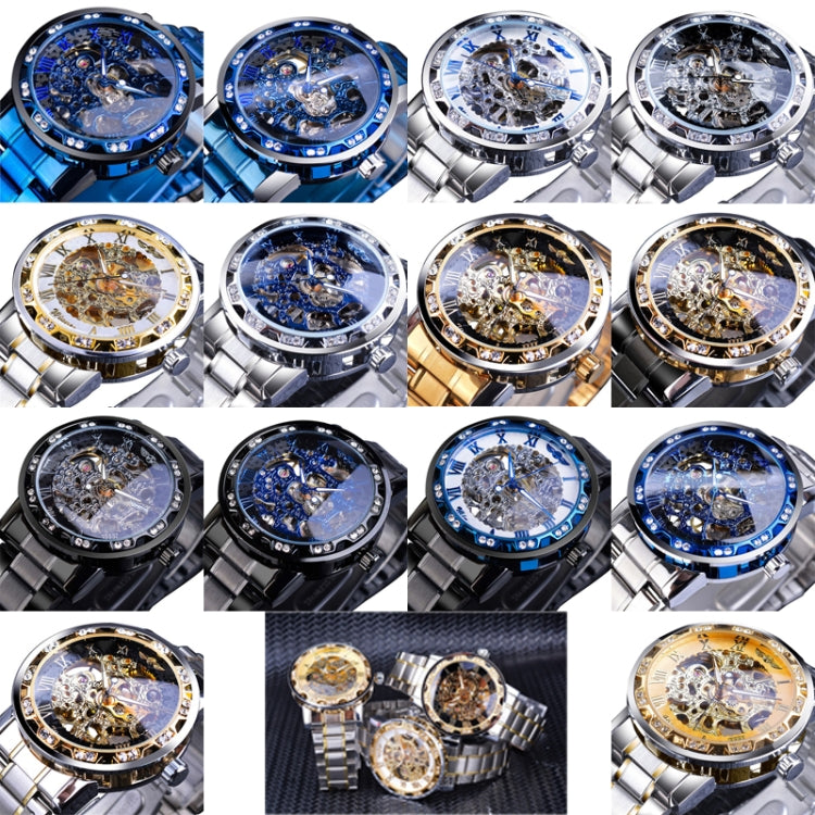 Winner Leisure Skeleton Diamond Luminous Pointer Watch Men Manual Mechanical Watch(Gold Belt Gold Shell Gold Face) - Metal Strap Watches by Winner | Online Shopping UK | buy2fix