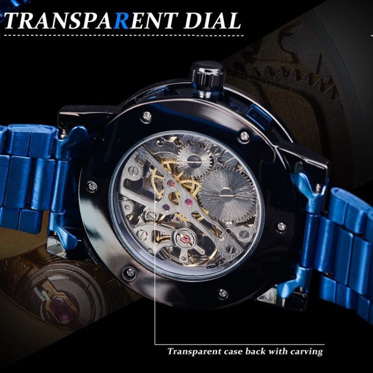 Winner Leisure Skeleton Diamond Luminous Pointer Watch Men Manual Mechanical Watch(Black Belt White Face Blue Word) - Metal Strap Watches by Winner | Online Shopping UK | buy2fix