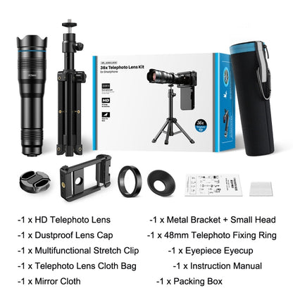 Apexel APL-36XJJ020 36X HD Telescope Universal Telephoto Phone Lens + Clip + Tripod Set - Macro & Wide-angle by APEXEL | Online Shopping UK | buy2fix