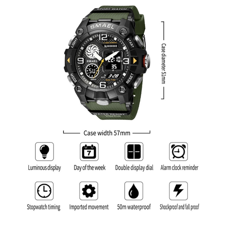 SMAEL 8055 Large Dial Sports Outdoor Waterproof Luminous Multifunctional Electronic Watch(Green) - Sport Watches by SMAEL | Online Shopping UK | buy2fix