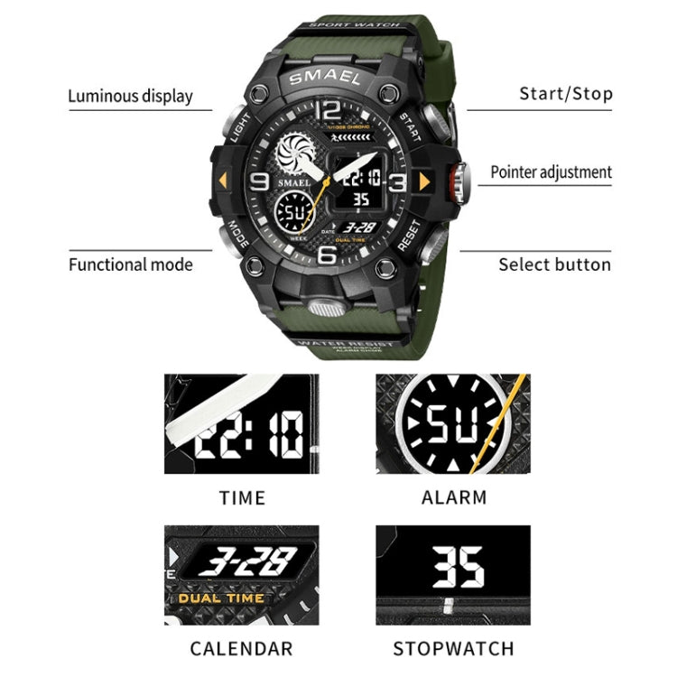 SMAEL 8055 Large Dial Sports Outdoor Waterproof Luminous Multifunctional Electronic Watch(Green) - Sport Watches by SMAEL | Online Shopping UK | buy2fix