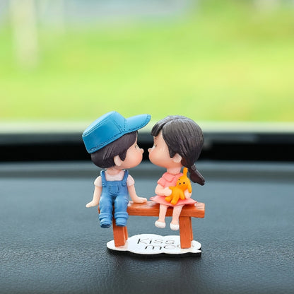 2pcs Car Ornament Ornament Lovely Kissing Couple Doll, Color: Stool Blue Couple - In Car by buy2fix | Online Shopping UK | buy2fix