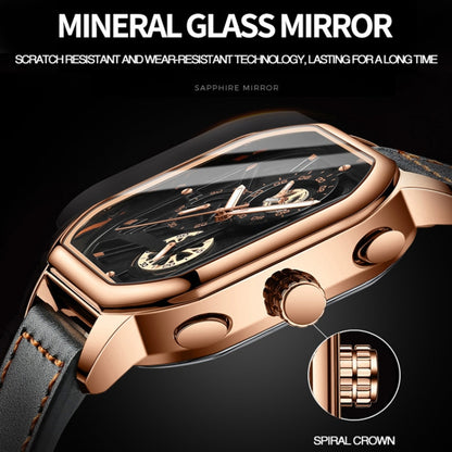 BINBOND B6577 30M Waterproof Luminous Square Quartz Watch, Color: Black Steel-Black-Rose Gold - Metal Strap Watches by BINBOND | Online Shopping UK | buy2fix